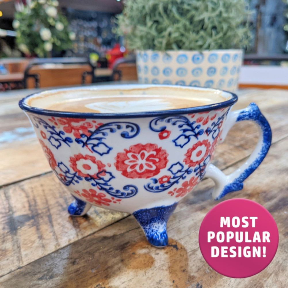 Red, White and Blue Traditional Three Feet Tea Cup (Clearance) in Situ