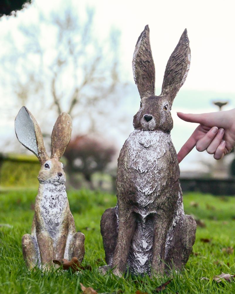 Resin 'Swift' The Rabbit Garden Sculpture  Scale Of The Pair