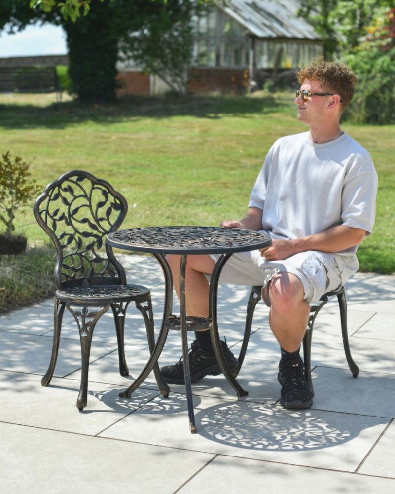 Deluxe Ida Outdoor Two Seater Bistro Set In Antique Bronze To Scale