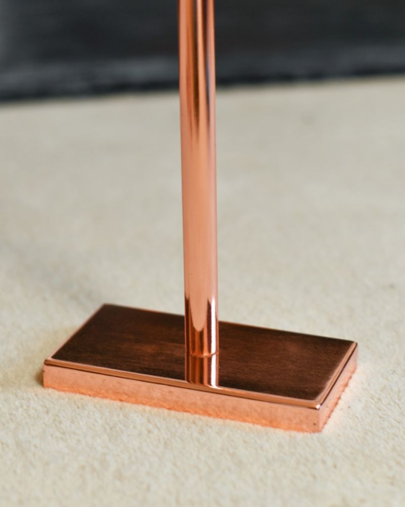 Close Up Of Rose Gold Contemporary Loop Handle Companion Set Base