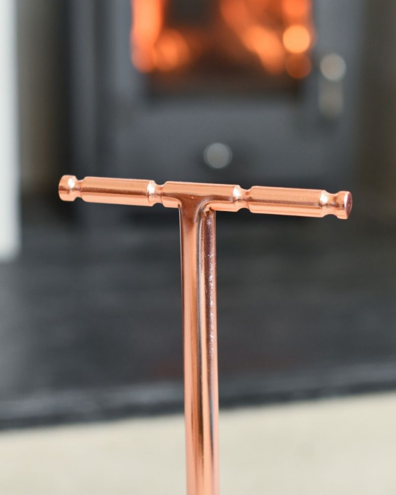 Close Up Of Rose Gold Contemporary Loop Handle Companion Set Stand