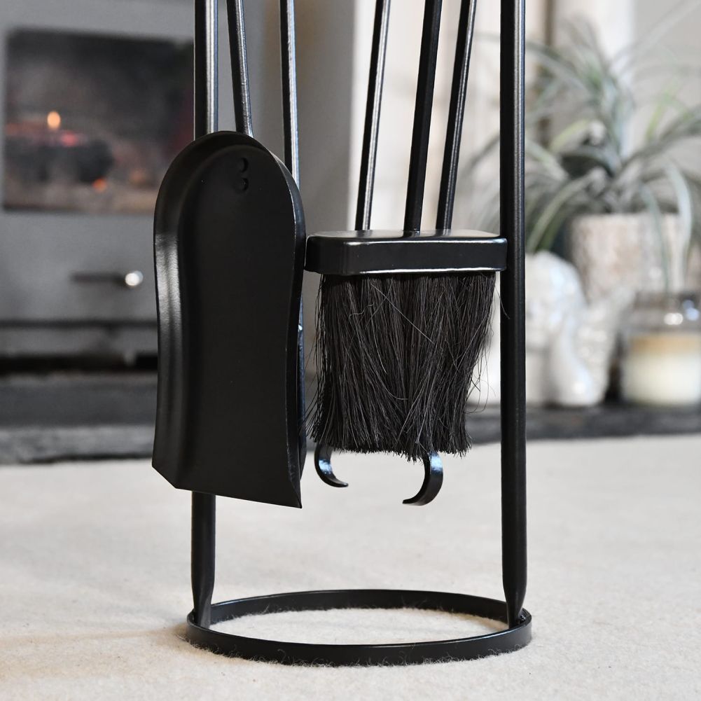 Close-up of the Tools on the Round Black Companion Set