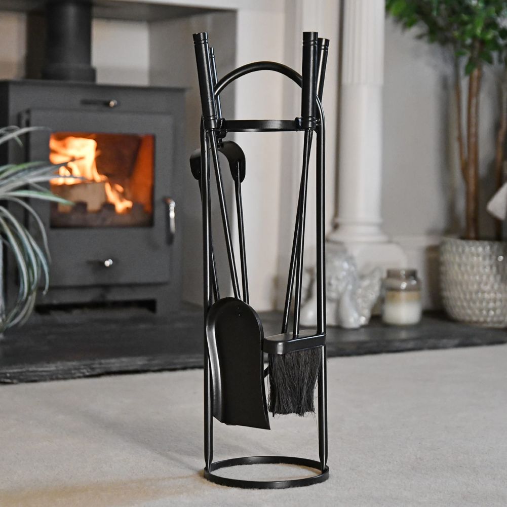 Round Black Companion Set in Situ in the Home