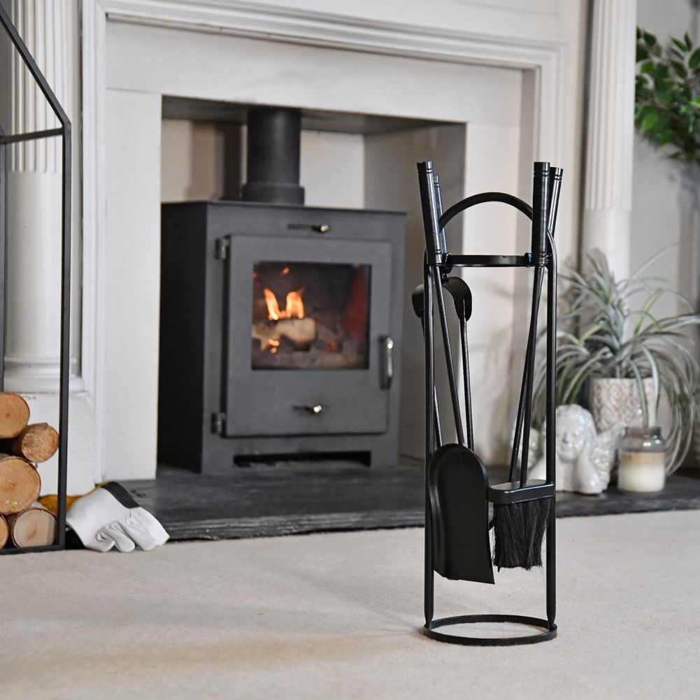 Round Black Companion Set in Situ in the Living Room