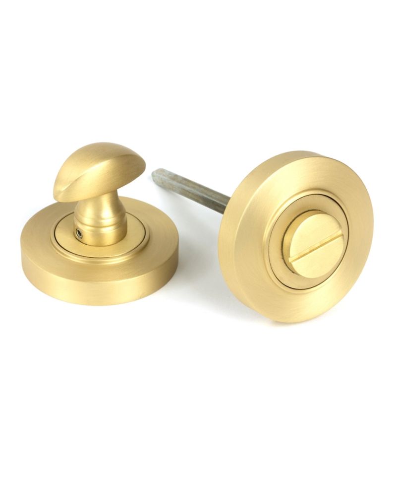 Round Satin Brass Bathroom Thumb Lock Set