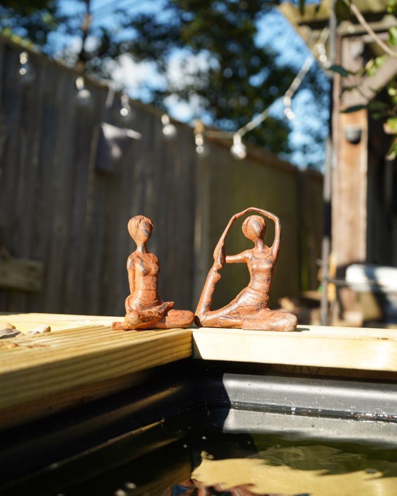 Rustic Cast Aluminium 'Meditation & Yoga' Garden Sculptures Far