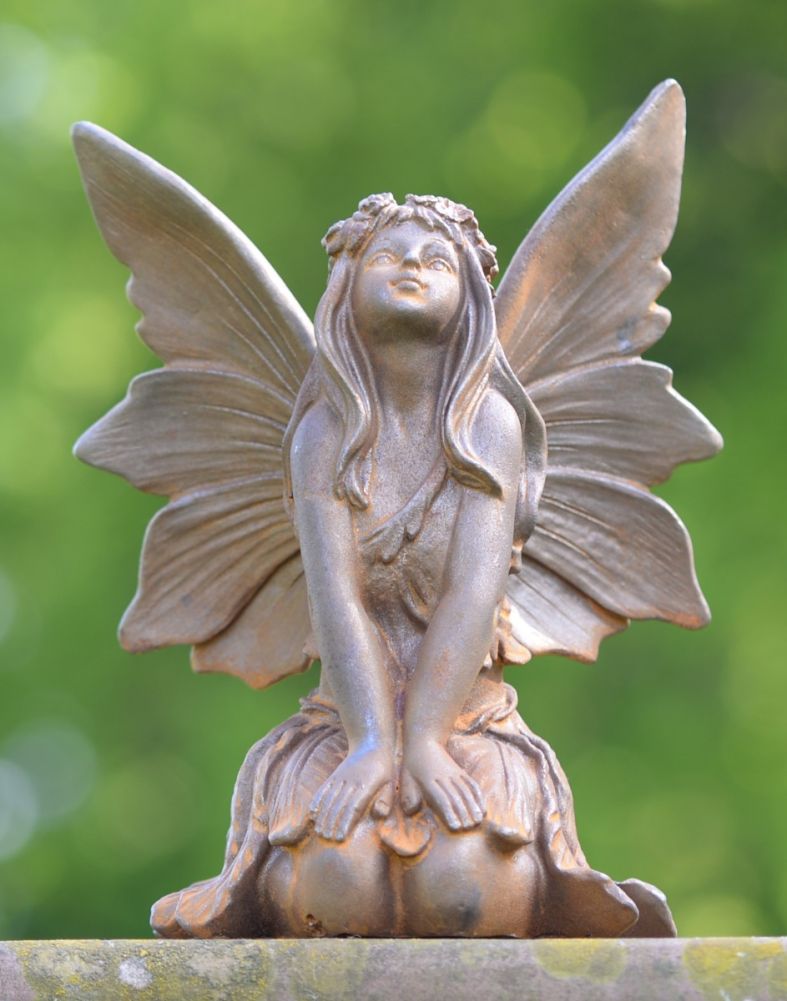 Rustic Cast Iron 'Avery' Sitting Fairy Garden Sculpture