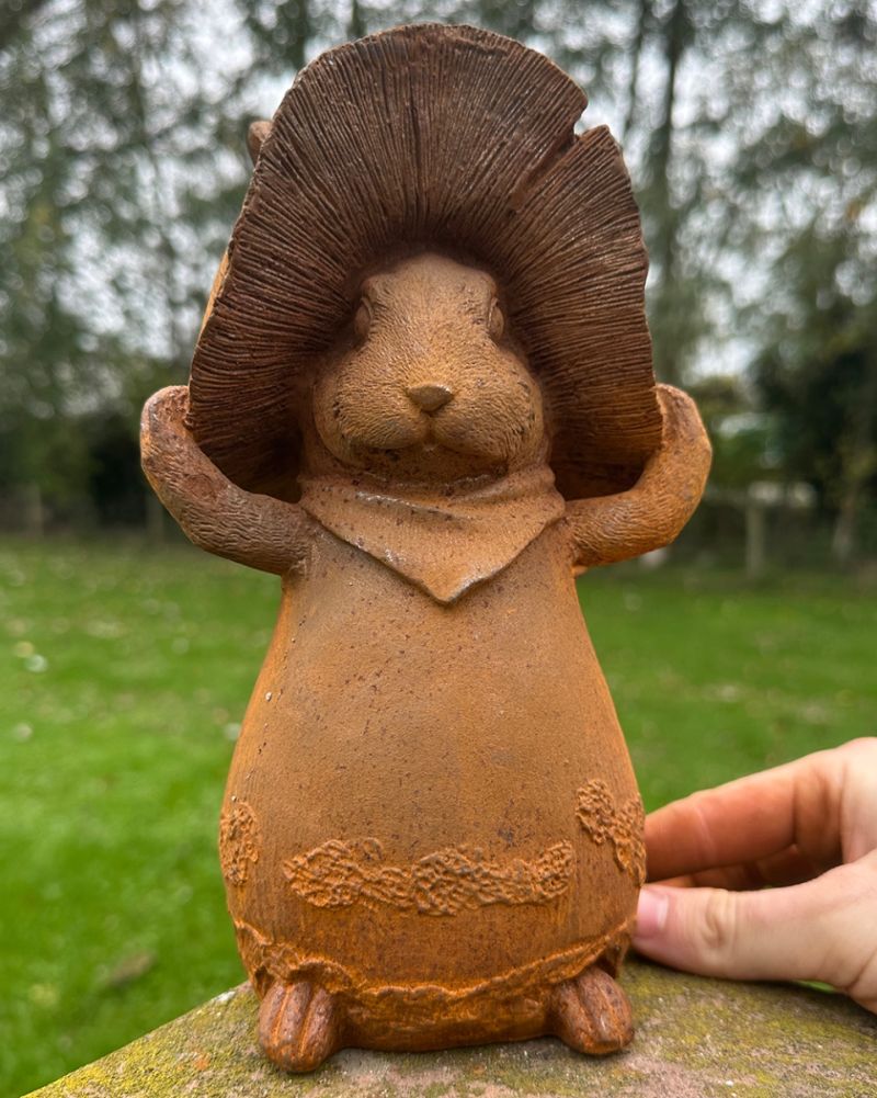 Rustic Cast Iron 'Cappello' The Bunny Garden Sculpture To Scale