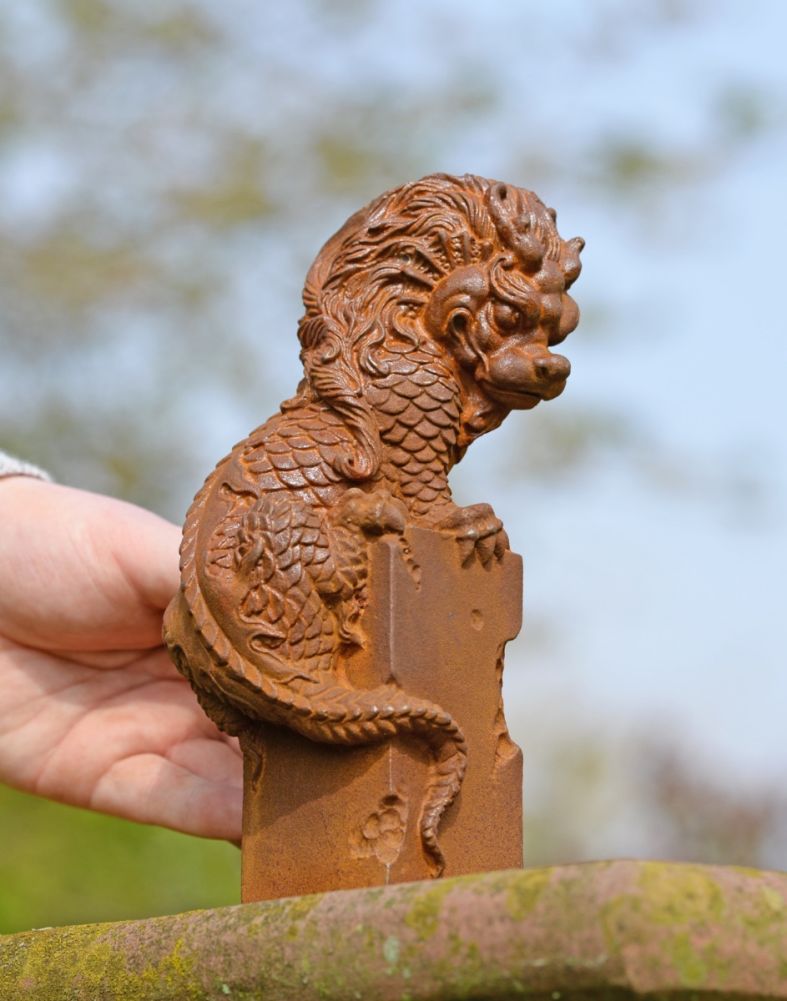 Rustic Cast Iron Fierce Dragon Garden Sculpture To Scale