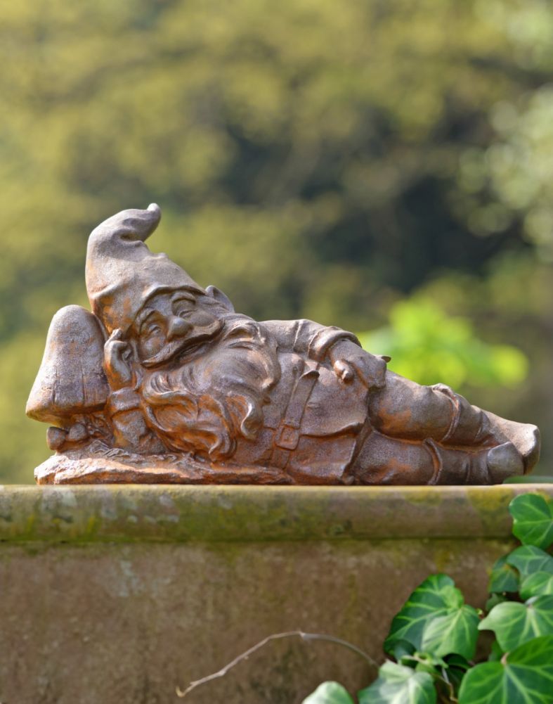 Rustic Cast Iron 'Lazy Gnome' Garden Sculpture Rustic