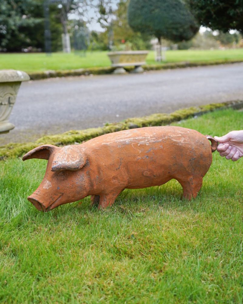 Rustic Cast Iron Pig Sculpture - Large Scale