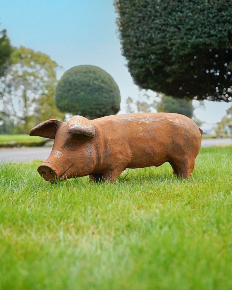 Rustic Cast Iron Pig Sculpture - Large Below