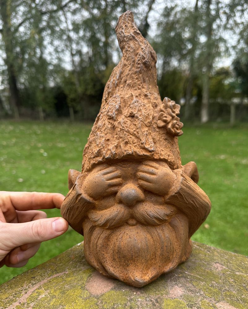 Rustic Cast Iron See No Evil Gnome Garden Sculpture Scale