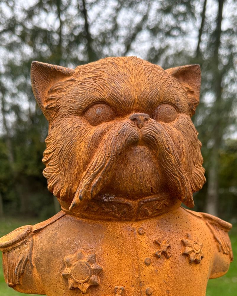 Rustic Cast Iron 'Sergeant Whiskers' Garden Sculpture Close Up