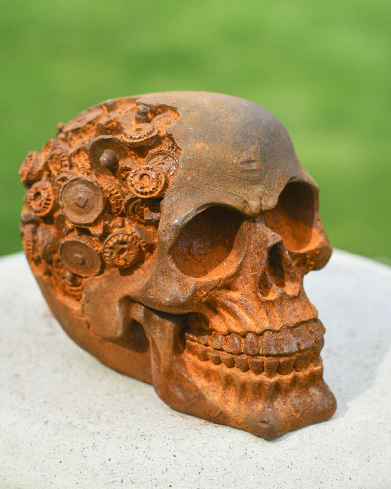 Rustic Cast Iron Skull Garden Ornament Relic of Innovation
