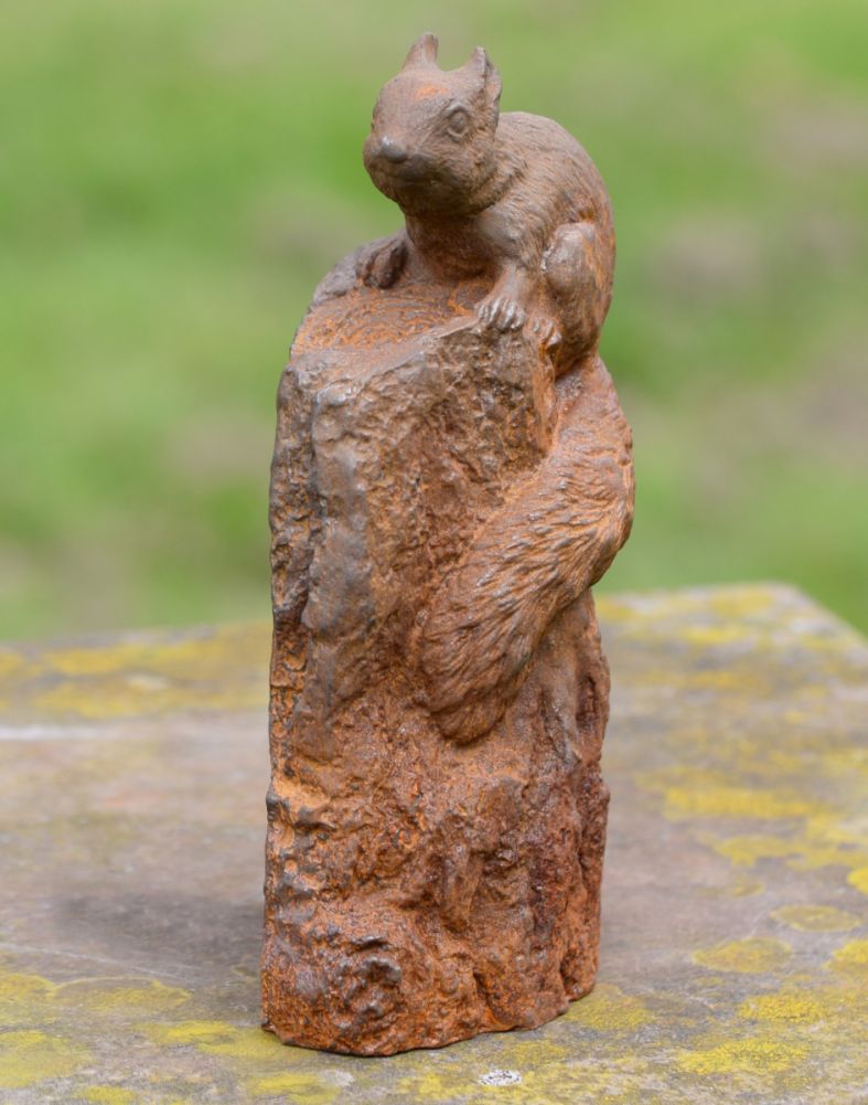 Rustic Cast Iron Squirrel Climbing Garden Sculpture
