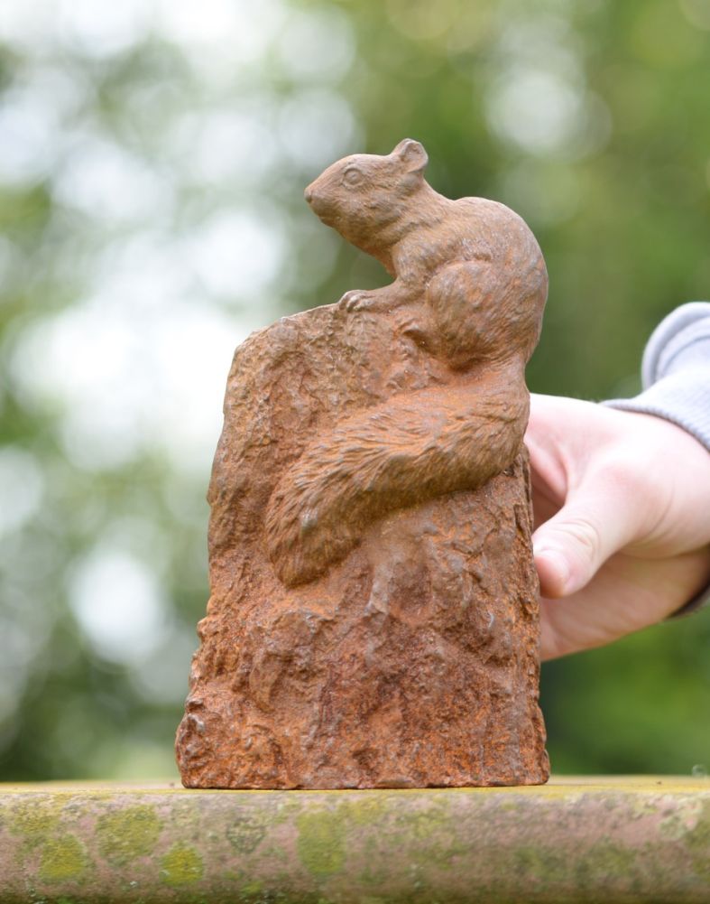 Rustic Cast Iron Squirrel Climbing Garden Sculpture Scale
