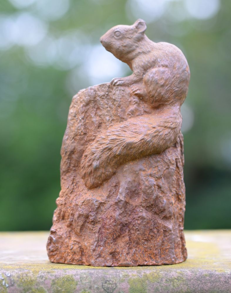 Rustic Cast Iron Squirrel Climbing Garden Sculpture