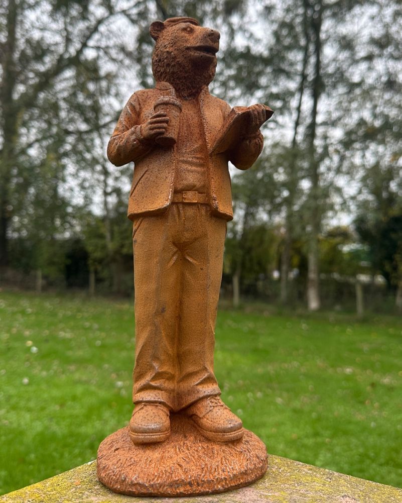 Rustic Cast Iron The Wise Bear Garden Sculpture Below
