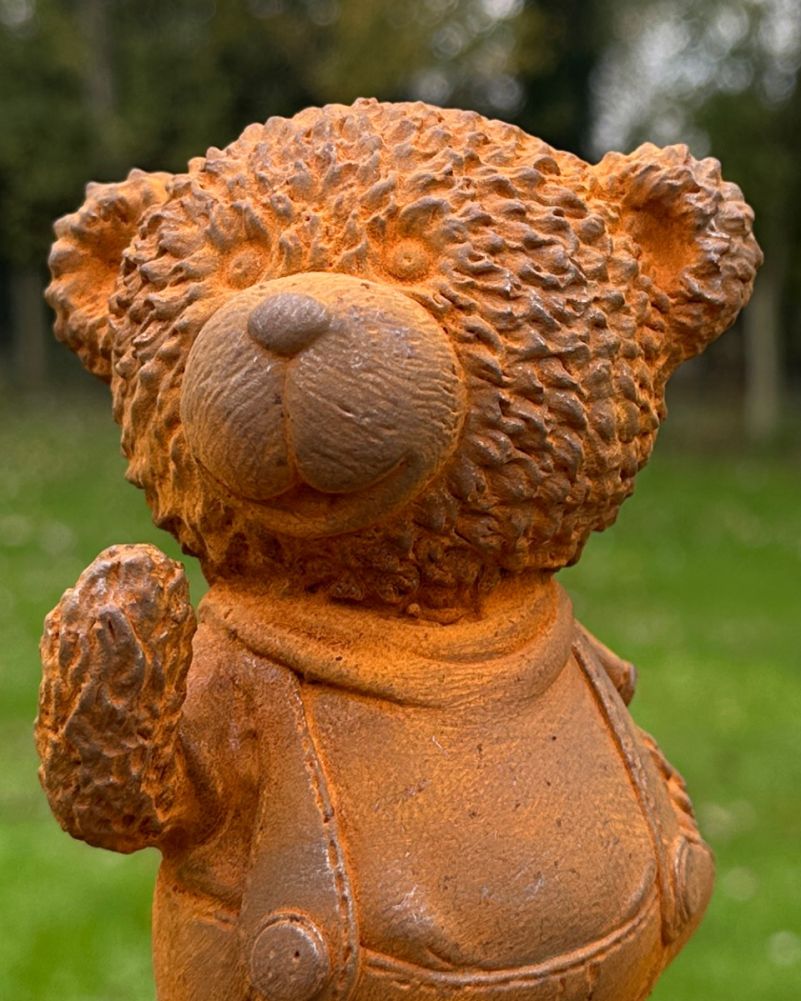 Close Up Of The Boy From The Rustic Cast Iron Unbearably Cute Garden Sculpture - Set Of Two