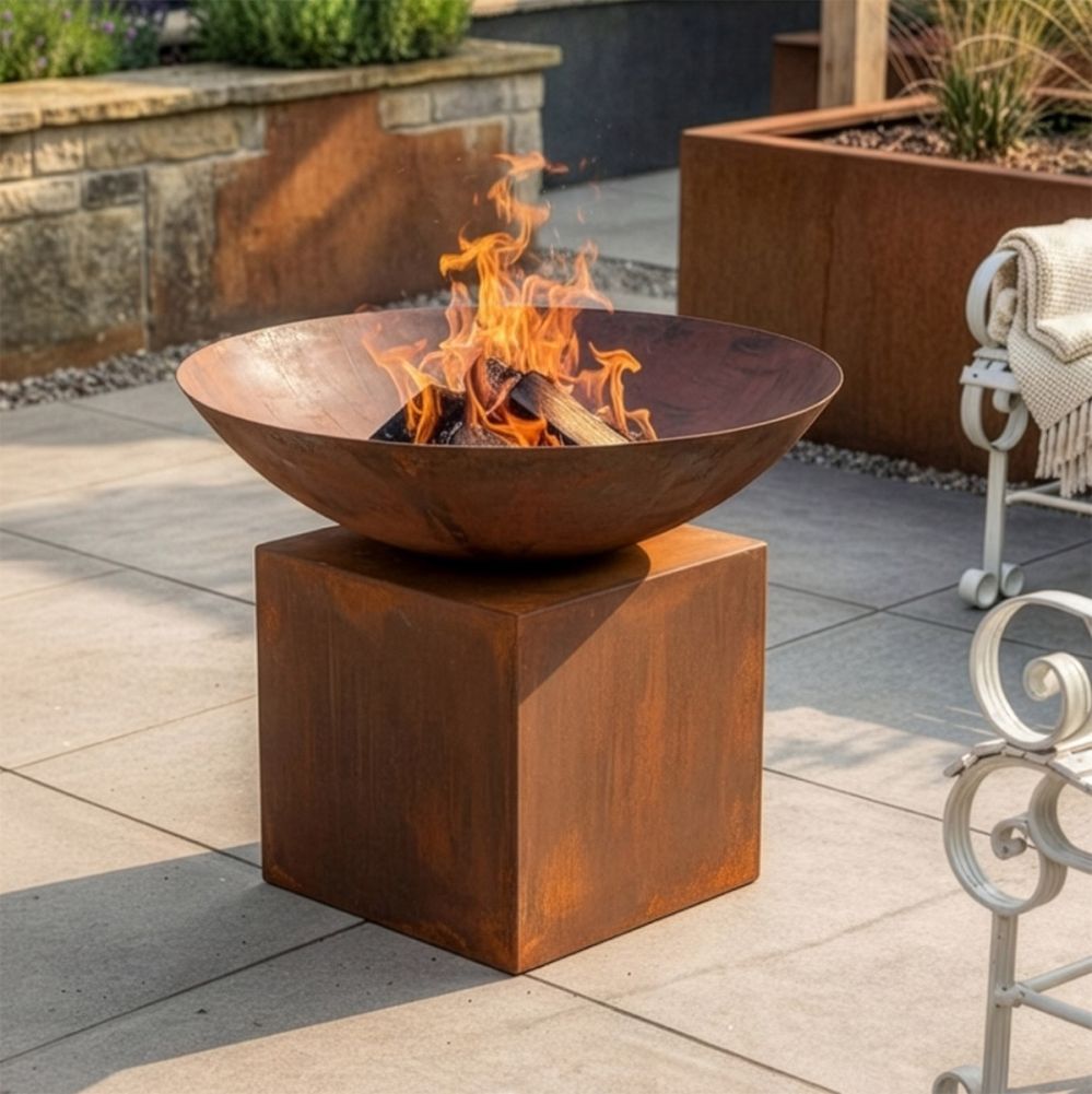Digital Illustration Of The Rustic Fire Pit On A Square Pedestal - 70cm