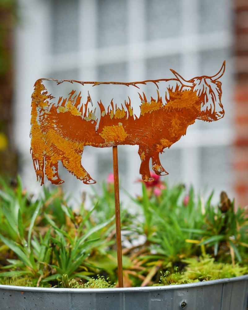 Rustic Highland Cow Decorative Plant Pot Spike - Pack Of Two