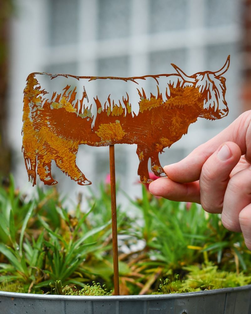 Rustic Highland Cow Decorative Plant Pot Spike - Pack Of Two Scale