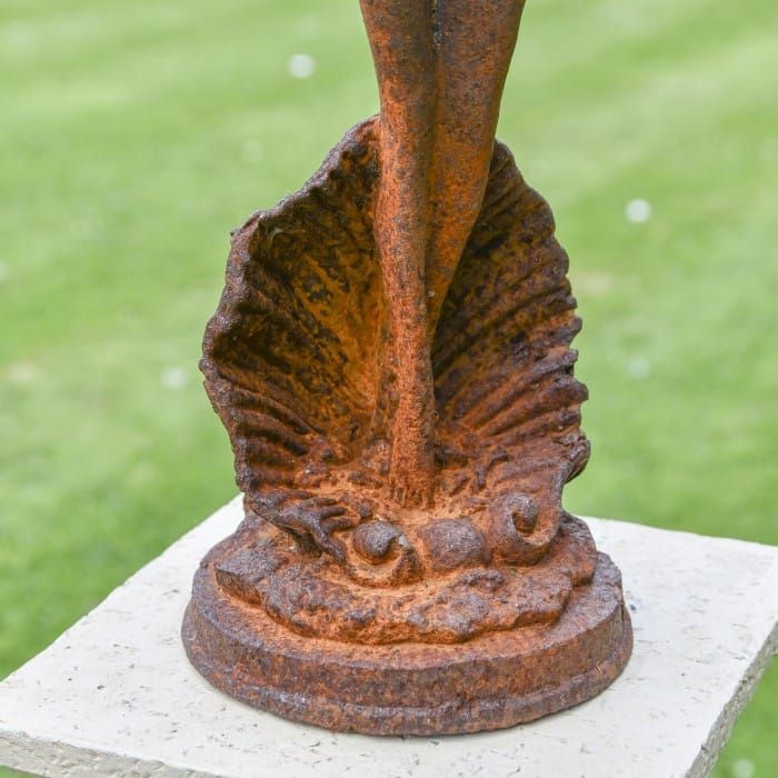 Lady Standing on Clam Sculpture - Rustic Base Detail