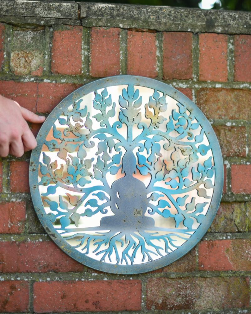 Rustic Meditating Buddha Mirrored Wall Art Scale