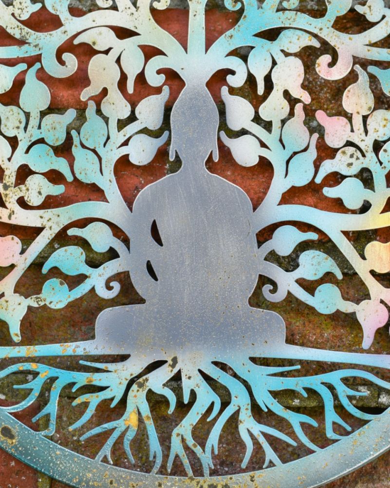 Rustic Meditating Buddha Wall Art Close Up Details