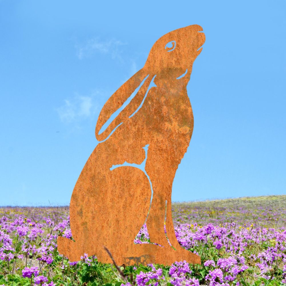 Moon-Gazing Hare Sheet Steel Silhouette in Rustic Finish