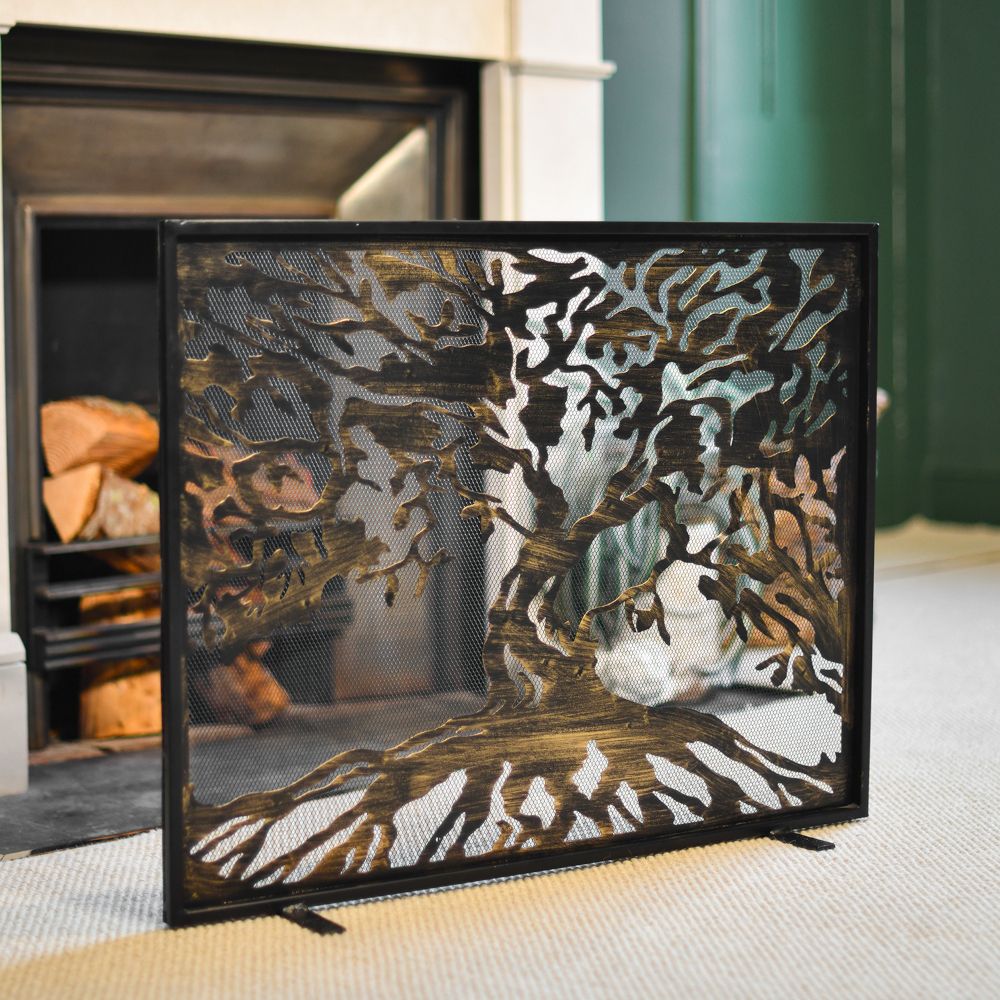 Rustic Tree of Life Single Pane Fire Screen