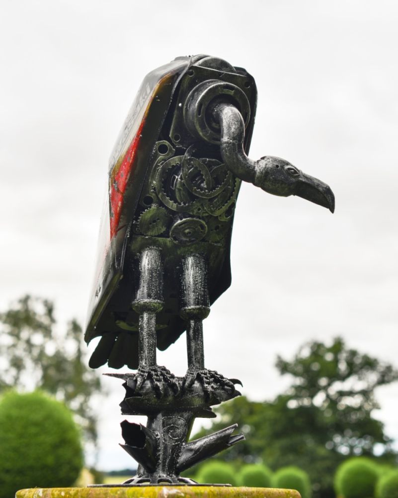 Saki The Black Fuel Tank Vulture Recycled Metal Sculpture Front