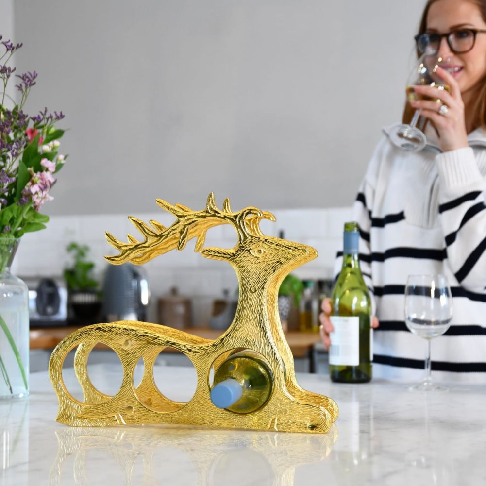 Gold 'Laying Stag' Wine Rack In Situ