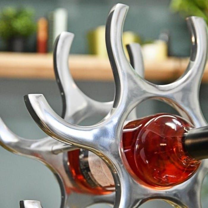 Polished Nickel 15 Bottle Wine Rack & Holder Close up