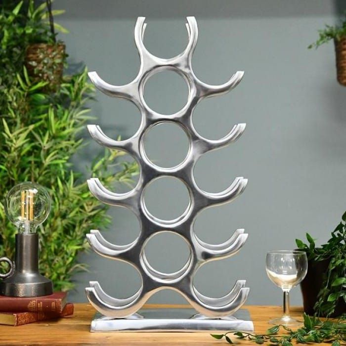 Polished Nickel 15 Bottle Wine Rack & Holder empty