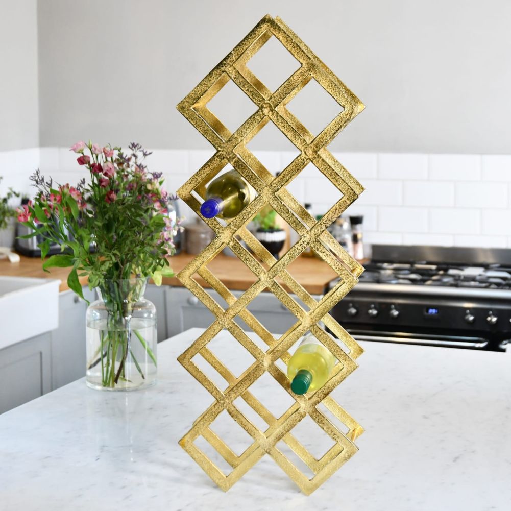 Gold 'Geometric Grid' Wine Rack