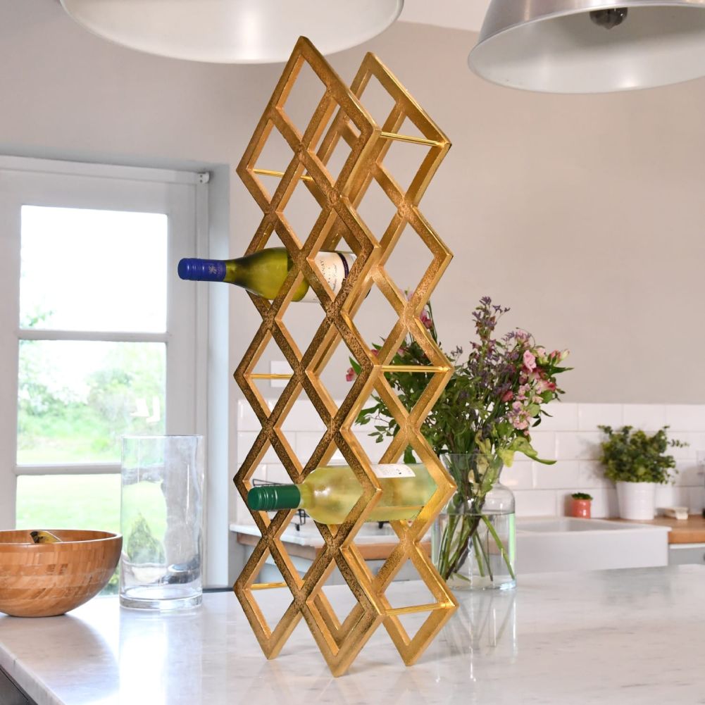 Gold 'Geometric Grid' Wine Rack Side View