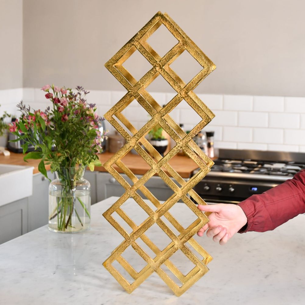 Gold 'Geometric Grid' Wine Rack With Hand For Scale