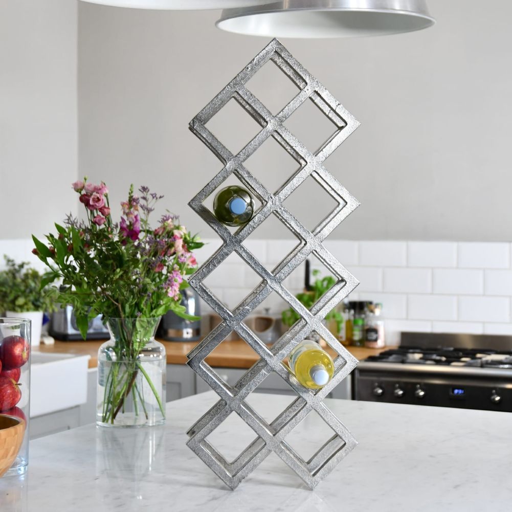 Polished Nickel 'Geometric Grid' 15 Bottle Wine Rack