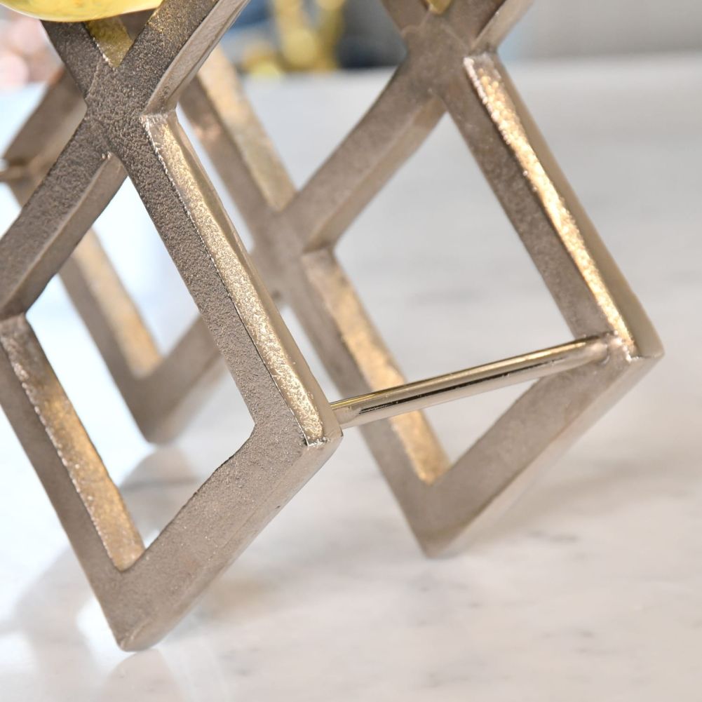 Polished Nickel 'Geometric Grid' 15 Bottle Wine Rack Bottom Detail