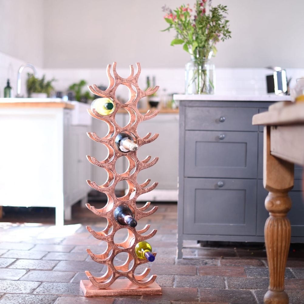 Copper 'Napa Valley' 27 Bottle Wine Rack In a Kitchen