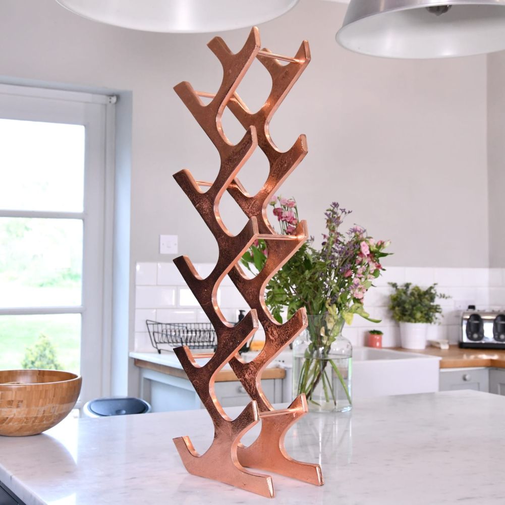 Copper 'Art Deco' 11 Bottle Wine Rack Side View