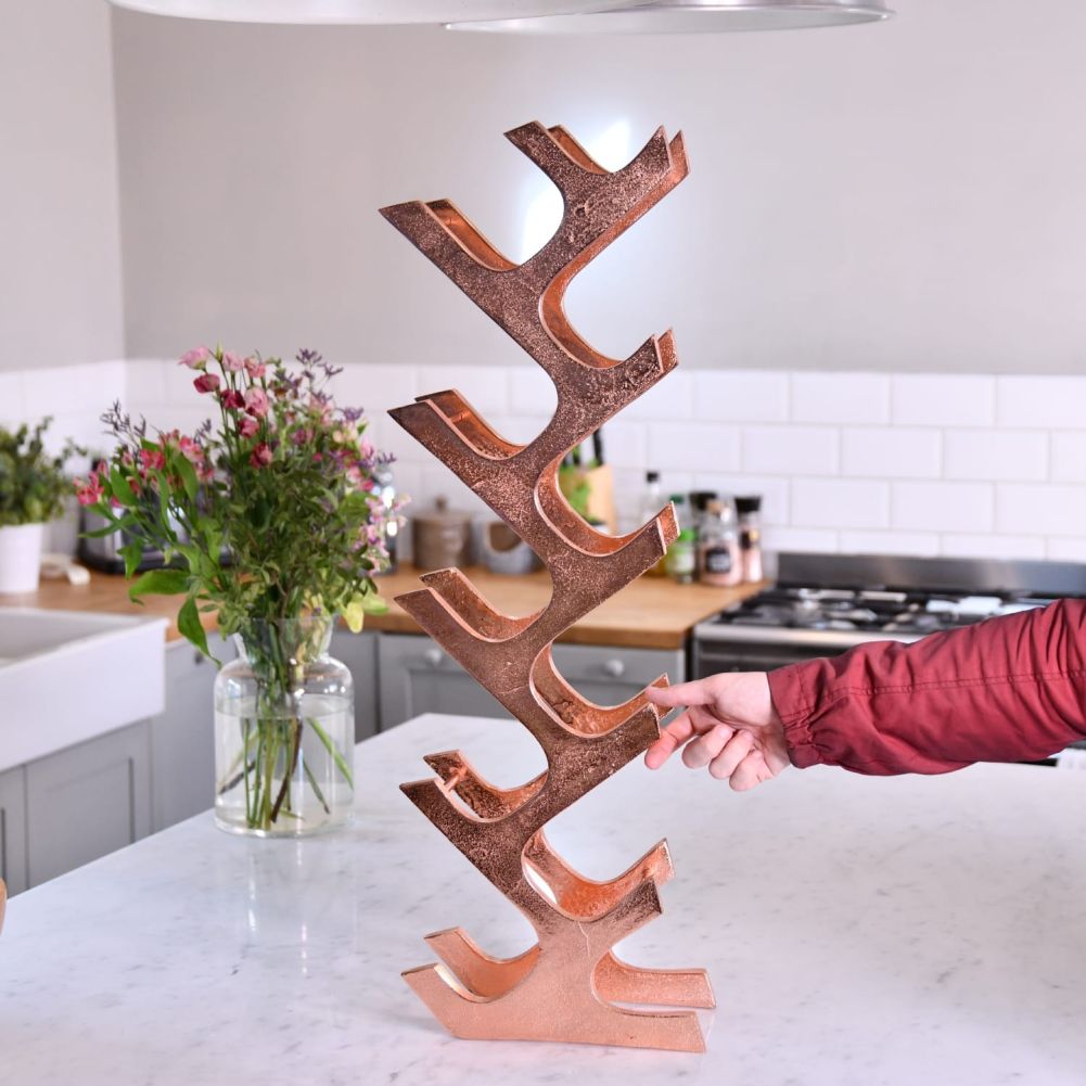 Copper 'Art Deco' 11 Bottle Wine Rack With Hand For Scale