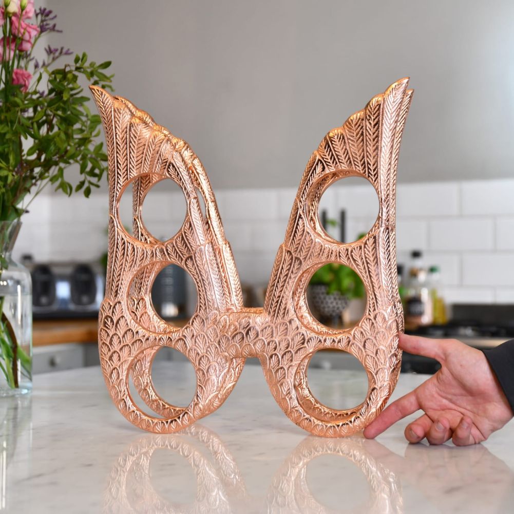 Copper 'Angel Wings' Wine Rack With Hand For Scale