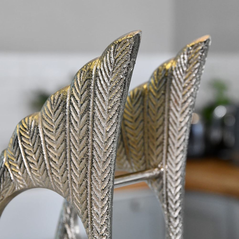 6 Bottle Antique Nickel Angel Wings Table Top Wine Rack Top Detail