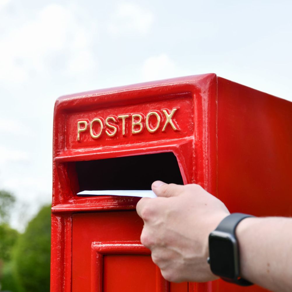 Red and Gold Traditional Iron Post Box Scale View