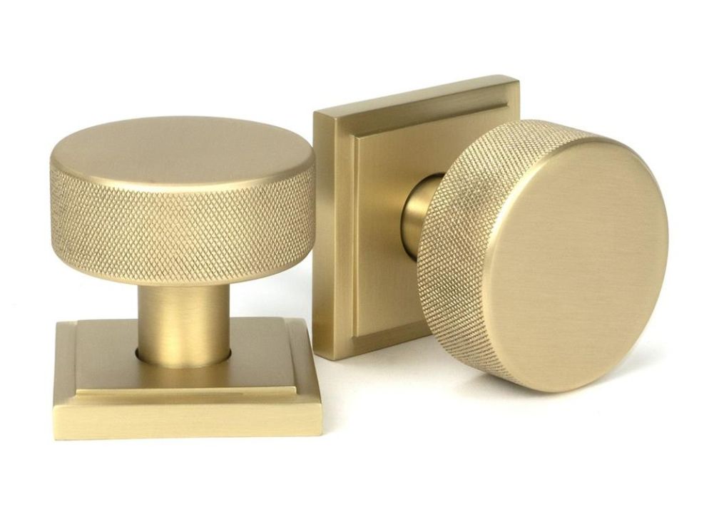 Satin Brass Square Mortice Rim Door Knob Set - 6.3cm