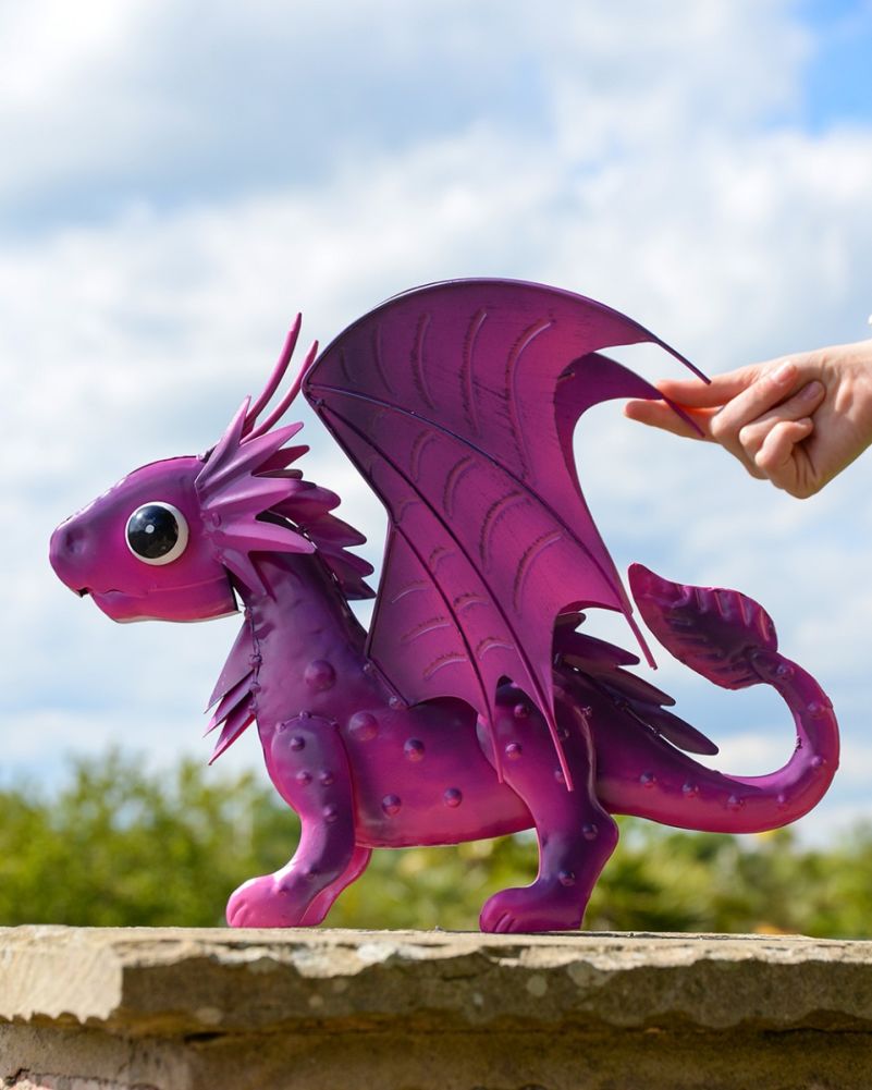 Pink 'Clank' The Baby Dragon Garden Ornament Scale