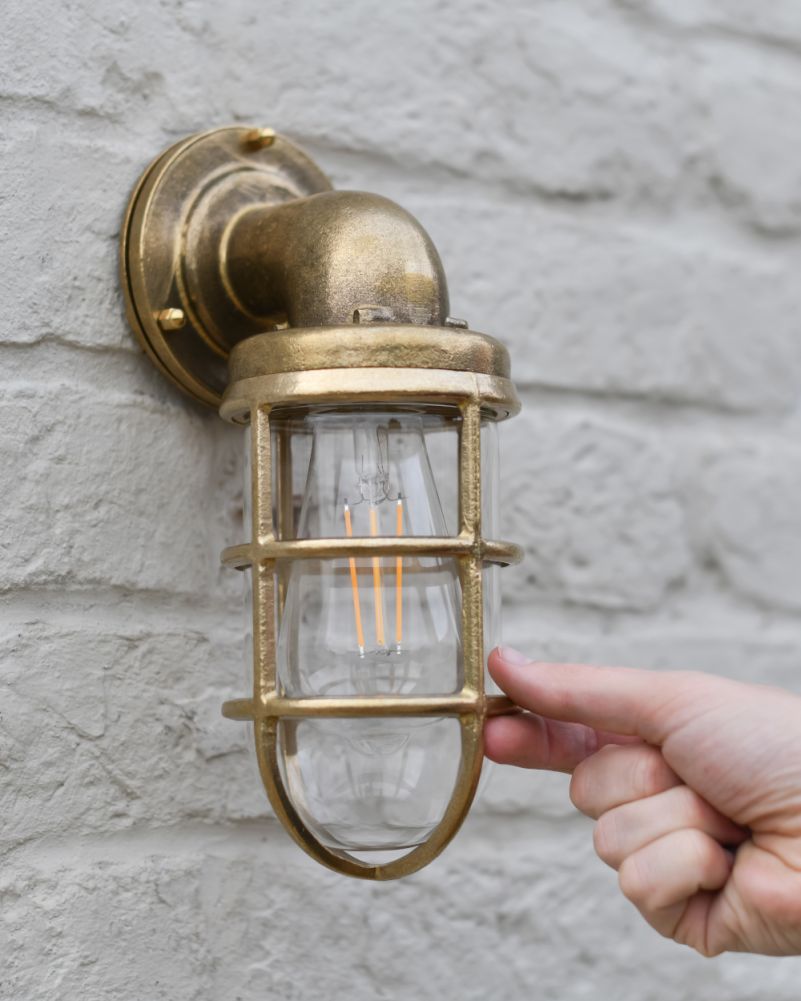 Solid Antique Brass Traditional Nautical Wall Light To Scale